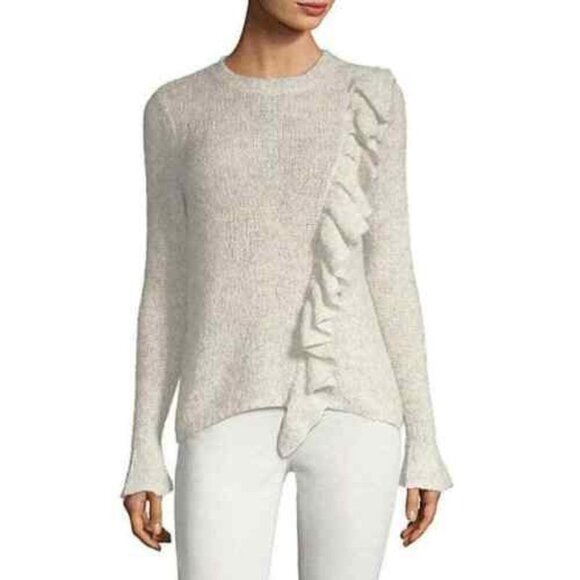 Rebecca Taylor Knit‎ Wool Blend Ruffle Sweater Black White Bell Sleeve MSRP $375 - Picture 1 of 7